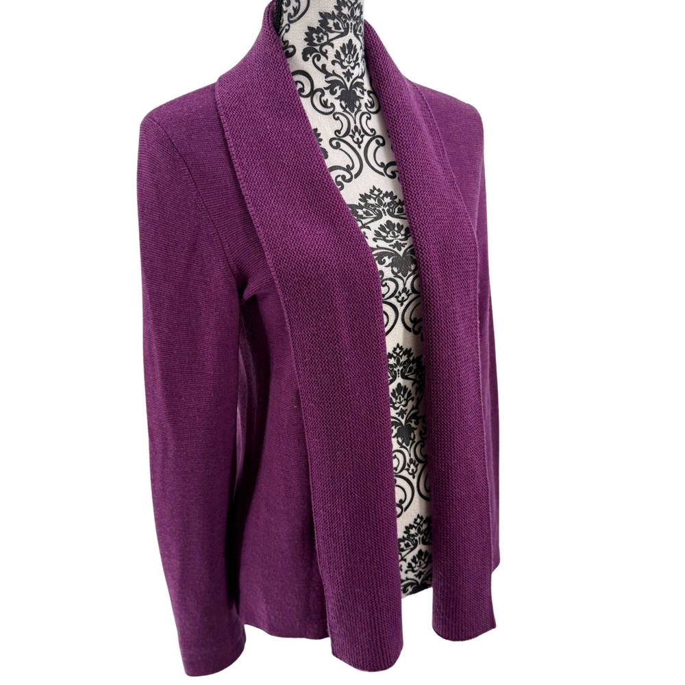Eileen Fisher Open-Front Merino Wool Cardigan Purple Shawl-Collar Sweater S - Picture 2 of 11